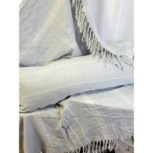 Restoration Hardware Rustic Linen Striped Throw Blanket Matching Long Pillow set
